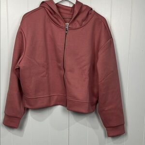 A new day Womens Hoodie Sweatshirt XL Dusty Pink Scuba Look Full Front Zip NWT